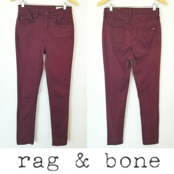 Rag & bone Women's High Rise Ankle Straight Leg Skinny Jeans  Burgundy Modal - Picture 3 of 15